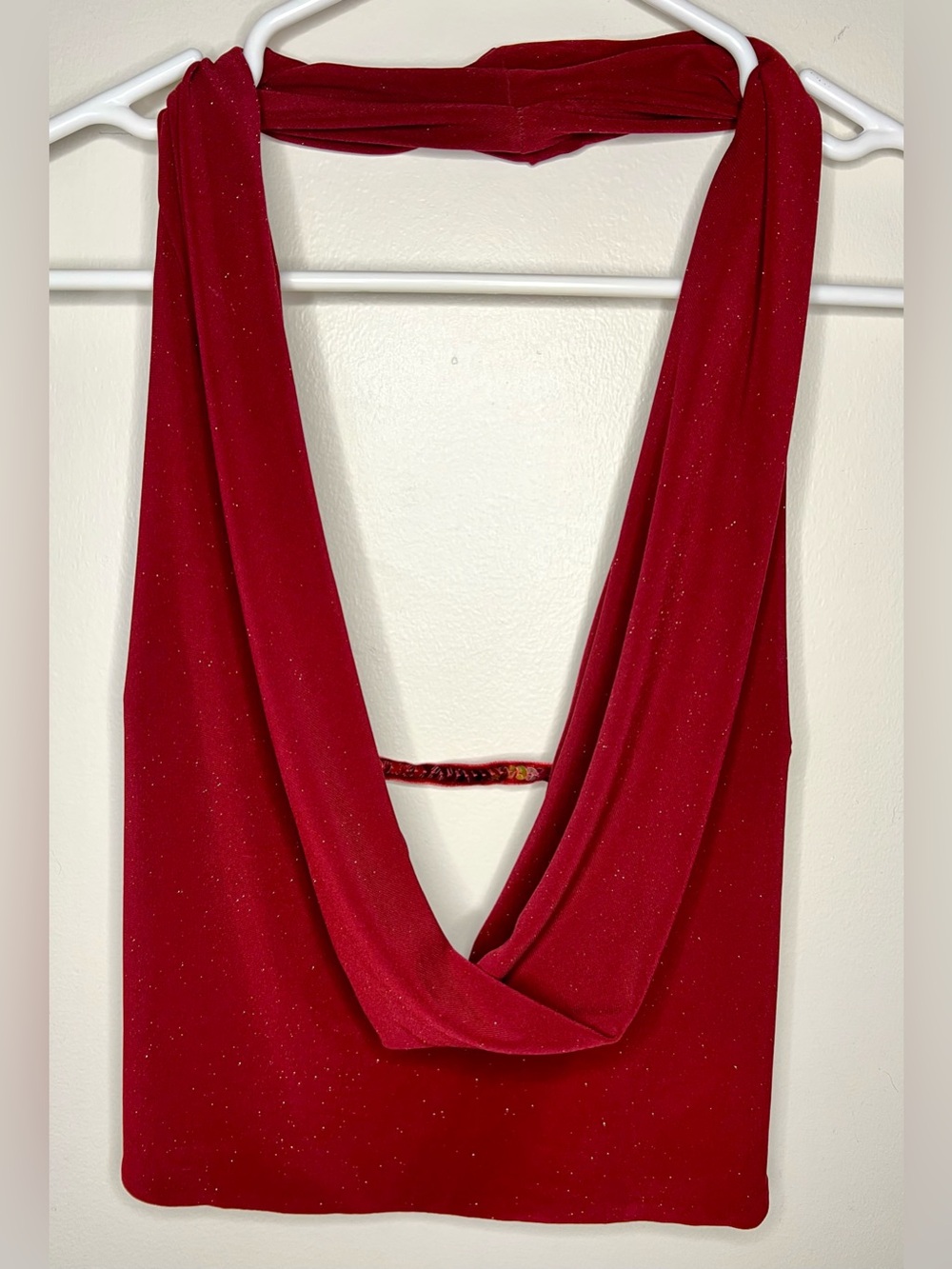 YA Los Angeles Dark Red Glitter Cowl Neck Halter Top M